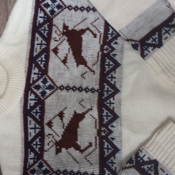 Reindeer Fair Isle Cream sweater Vintage Studio one - Picture 3 of 5